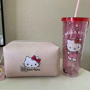 Hello Kitty Pink Cosmetic Bag with Tumbler